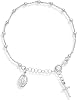 Miabella 925 Sterling Silver Italian Rosary Cross Bead Charm Link Chain Bracelet for Women, Adjustable, Made in Italy