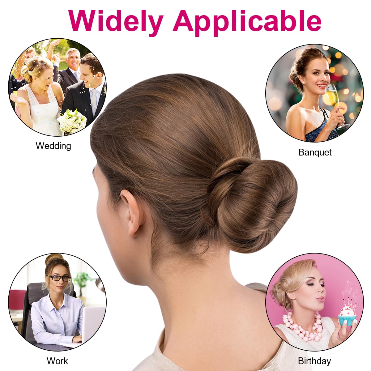 URAQT Donut Moño De Pelo 4PC Accesorios de Peinado Kit con 30 Horquillas en Forma de U para Bailarines Niñas Mujeres Marrón rojizo