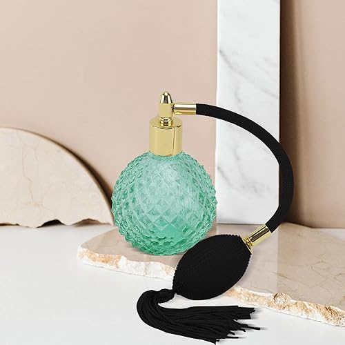 Miniatura 3 de HEALLILY Botella de perfume vintage de cristal de 3.4 fl oz recargable con bolsa de aire de borla larga, recipiente de vidrio vacío transparente