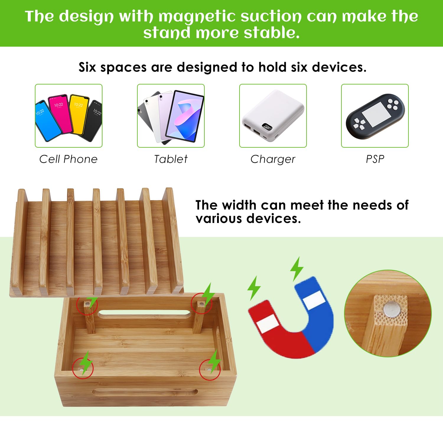 Tissting Organisateur de Station de Charge pour Plusieurs Appareils, Boîte de Rangement en Bois pour Téléphone Portable, Station d'accueil pour Tablette, 19x12x9cm Organisateur pour Bureau à Domicile