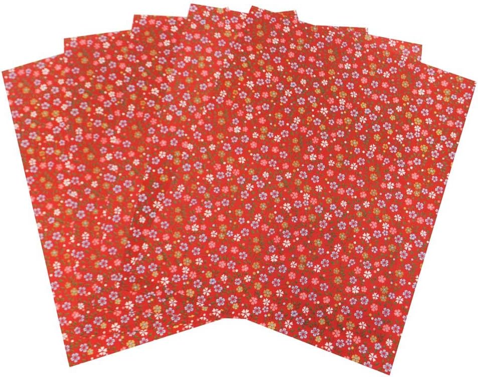 Ehime Shiko Japanese Washi Paper, Yuzen Chiyogami, Cosmos, Small Sheets, Red, 10 Sheets YU-No.05