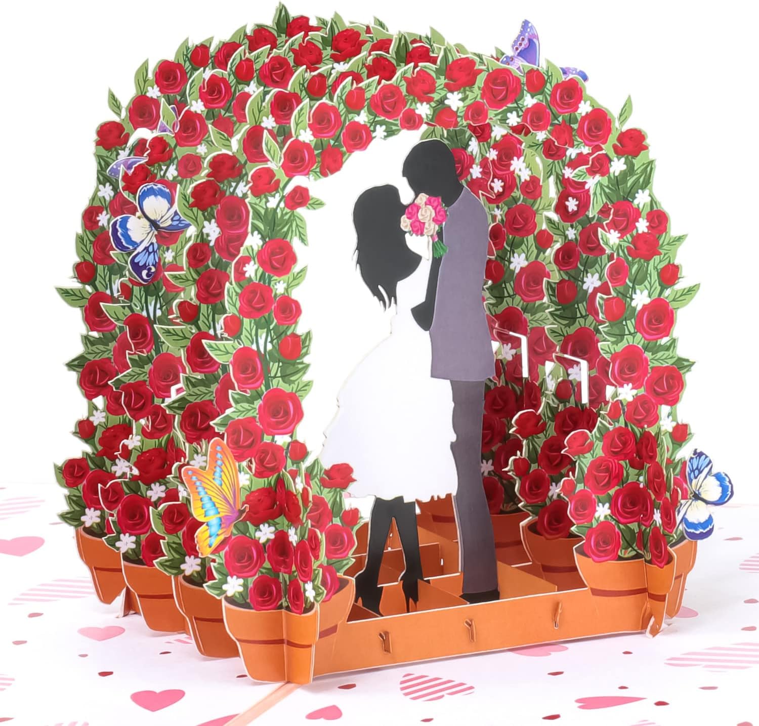 Pure Pop Cards 3D Love Pop Up Cards, 3D Rose Greeting Cards for Vanlentines, Anniversary, 3D Roses Paper Cards for Her, Wife, Girlfriend, Love Rose Arc 3D Pop Up Cards 5x7