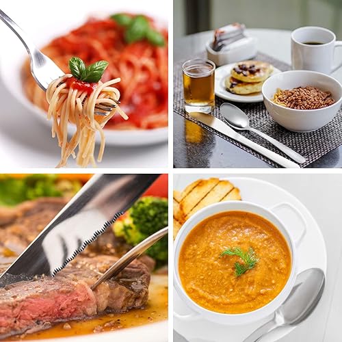 Miniatura 11 de Pleafind Juego de cubiertos de 24 piezas, cubiertos de acero inoxidable con cuchillos para carne, tenedores, cucharas, cuchillos, apto
