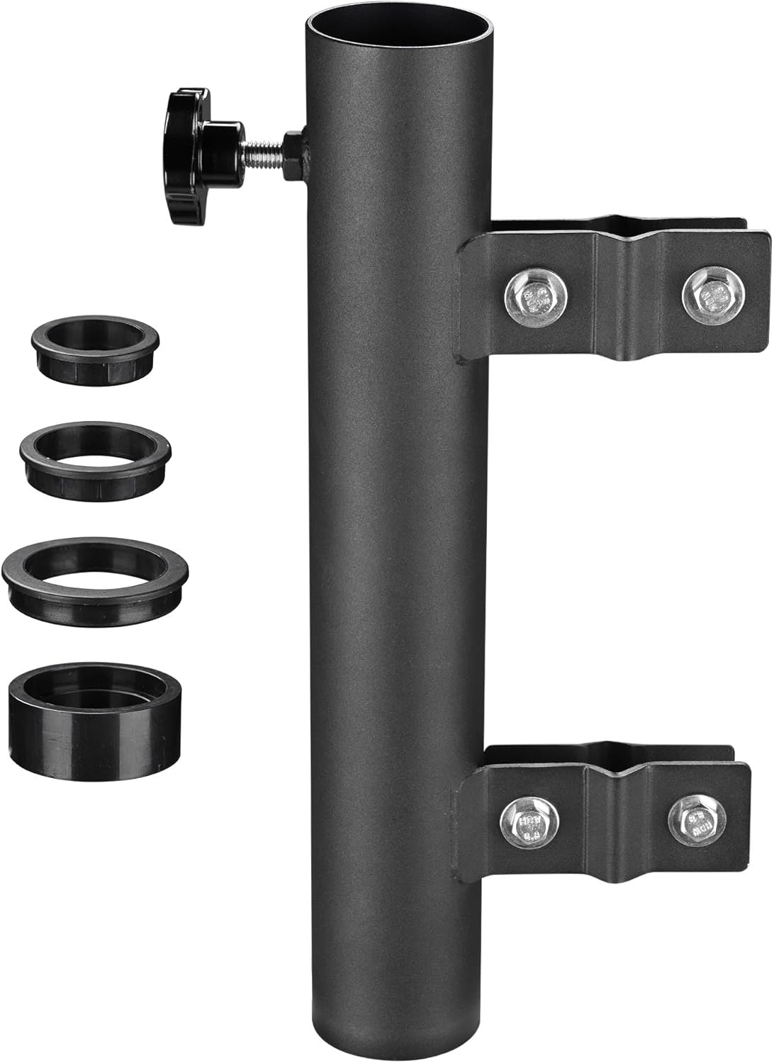 Yescom RV Flag Pole Holder Ladder Mount Bracket Fits for Pole Diameter 1" to 2 3/8" Compatible with Rails Diameter 1" to 1 1/2" for RV Camper, Black