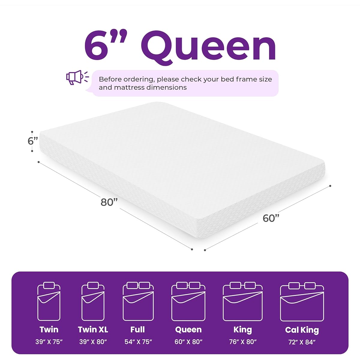 20/mo Finance 6 Inch Queen Cooling Memory Mattress Medium Firm