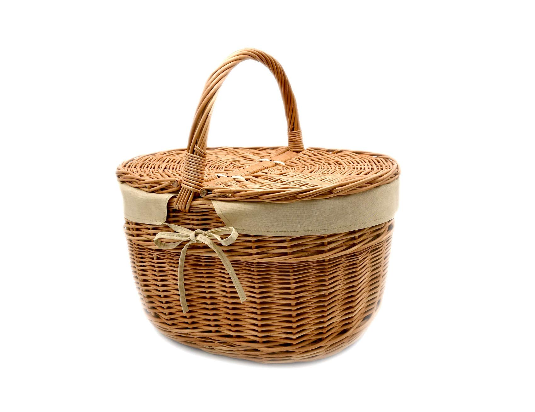 Einkaufskorb Korb Picknickkorb Tragekorb mit 2 Deckeln Weidenkorb Vollweide geflochten mit Stoffeinlage 40/30/23cm (40 mit Henkel) K12-027-SB