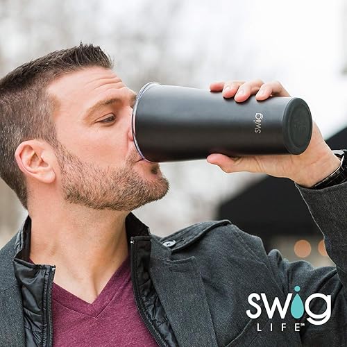 Miniatura 9 de Swig Life Black Mega Set, taza de viaje de 40 onzas con asa y tapa + vaso con triple aislamiento de 32 onzas con tapa, acero inoxidable, apto para