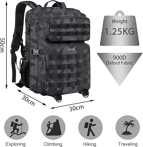 35L Gym Tas Rugzak Rugzak Tactische Militaire Leger Tassen Waterdicht Sport Camping 14 '' Laptop Camera Mannen Mochila (Color : Black Camo 45L
