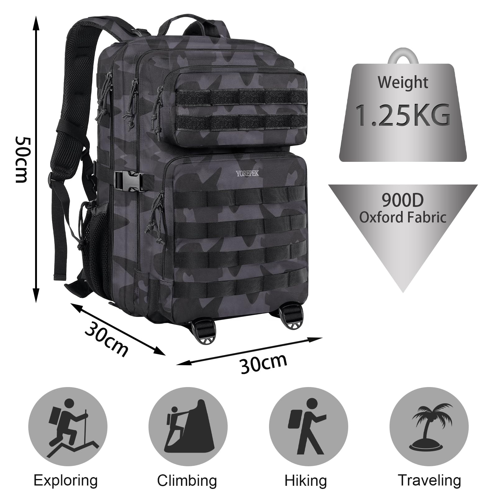 YOREPEK Zaino Tattico Militare, Zaino Tattico Molle Grande Zaino Militare Professionale Zaino Escursionismo Multifunzionale Zaino Crossfit