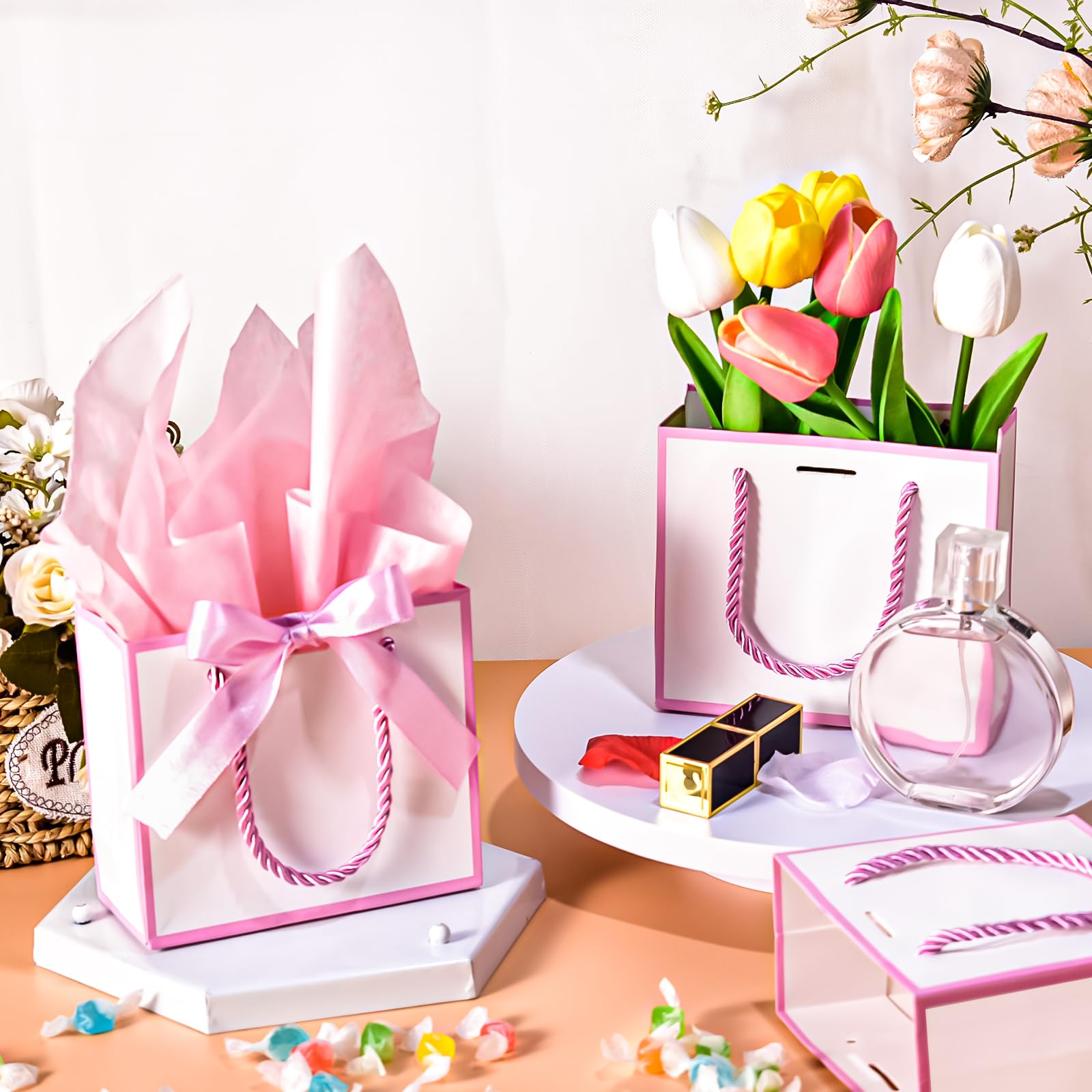 50 Petits Sacs Cadeaux Avec Poignées - Pochette En Papier Pour Anniversaire, Mariage, Baby Shower - Noir