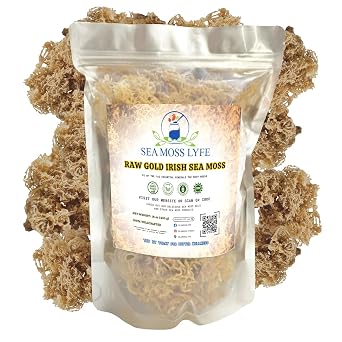 Raw Gold Irish Seamoss Wildcrafted & Sun-Dried Eucheuma Cottonii Caribbean Seaweed, Vegan & Non-GMO, 16oz