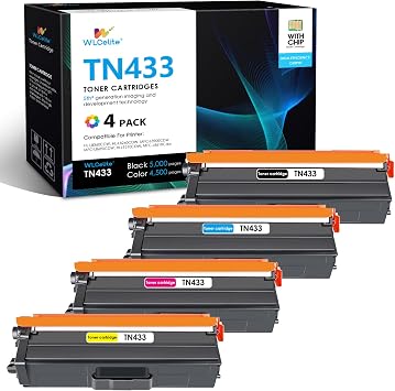 TN433 TN-433 Toner Cartridge High Yield 4 Pack Replacement for Brother TN433 TN 433 Toner MFC-L8900CDW HL-L8260CDW HL-L8360CDW MFC-L8610CDW MFC-L8690CDW Printer Black Cyan Magenta Yellow