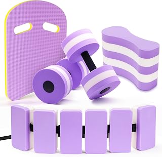 5 Pieces Water Aerobics Set, Aquatic Exercise Set Pool Fitness Equipment with Foam Dumbbell, Swim Kickboard, Pull Buoy, Aquatic Swim Belt for Water Workout