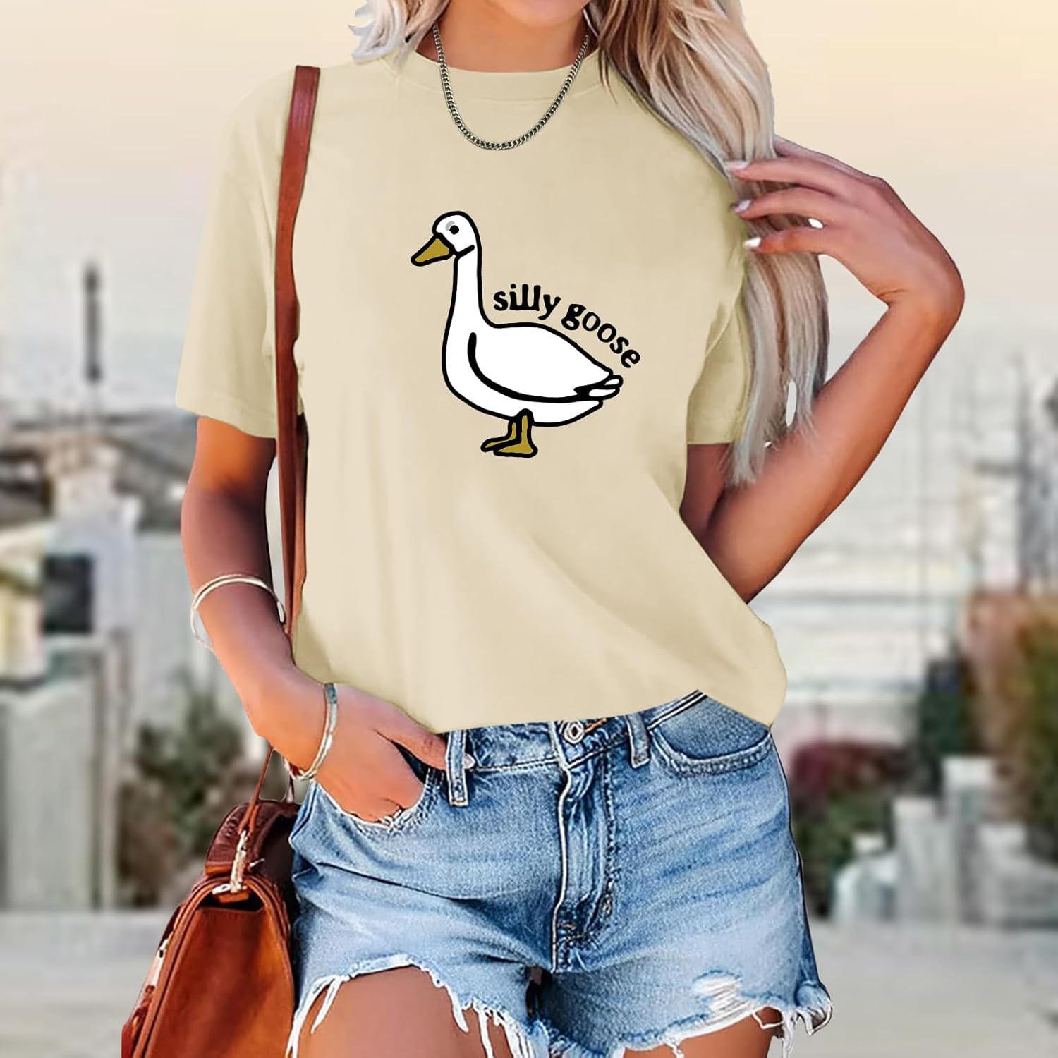 Cute Silly Goose Shirt for Women Teen Girls Letter Animal Graphic T Shirts Funny T-Shirt Vintage Tees Casual Tops - Image 2