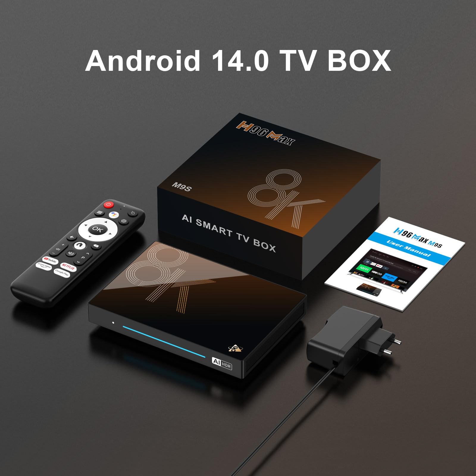 Boîtier TV Android 14.0, H96 Max M9S 8 Go De RAM 128 Go De ROM RK3576 avec Double WiFi 2,4 G/5,8 G, BT 5.0+ Quad-Core 64 Bits 4K/8K UHD H.265 Ethernet LAN 3D Set Top TV Box,8gb+128gb
