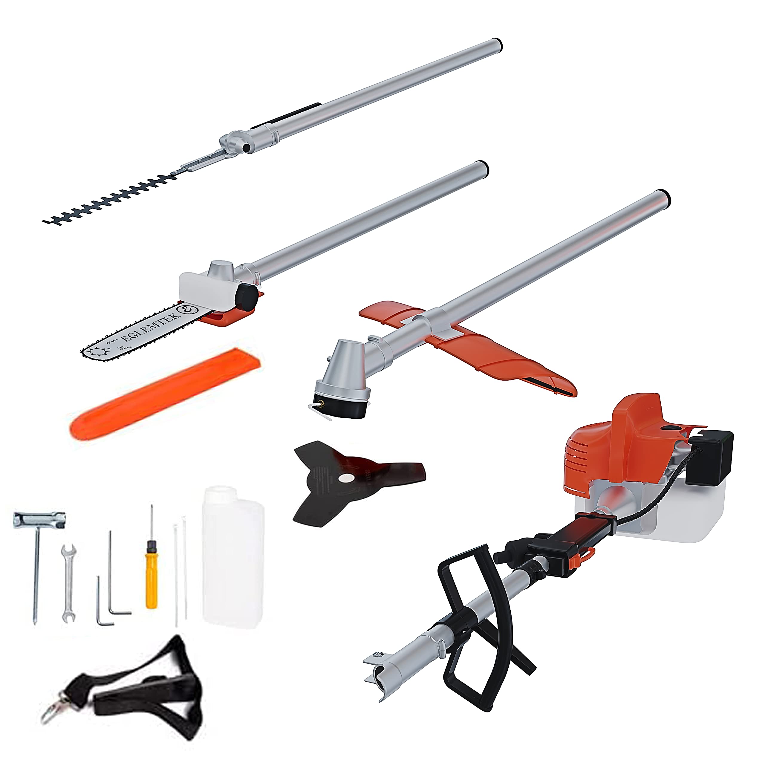 Decespugliatore 4 in 1 Multifunzione A Scoppio Benzina 52 cc Troncarami Motosega Tagliabordi Tagliasiepi Per Uso Professionale Domestico Potatura Abbattimento Giardinaggio Fai Da Te