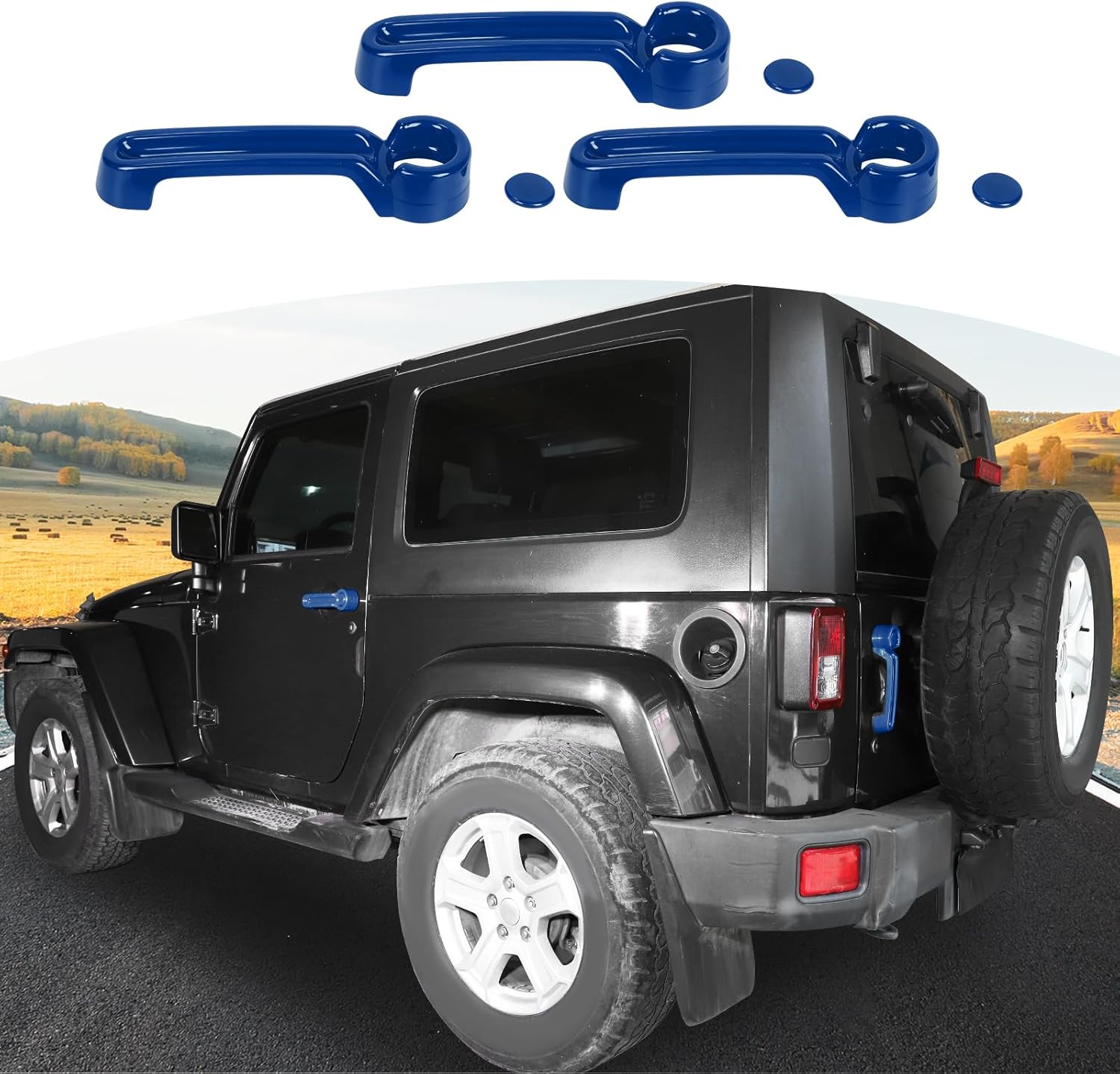 for Jeep JK Door Handle Cover Trim Blue for Jeep Wrangler JK 2DR 2007-2017 Blue Exterior Accessories 3pcs