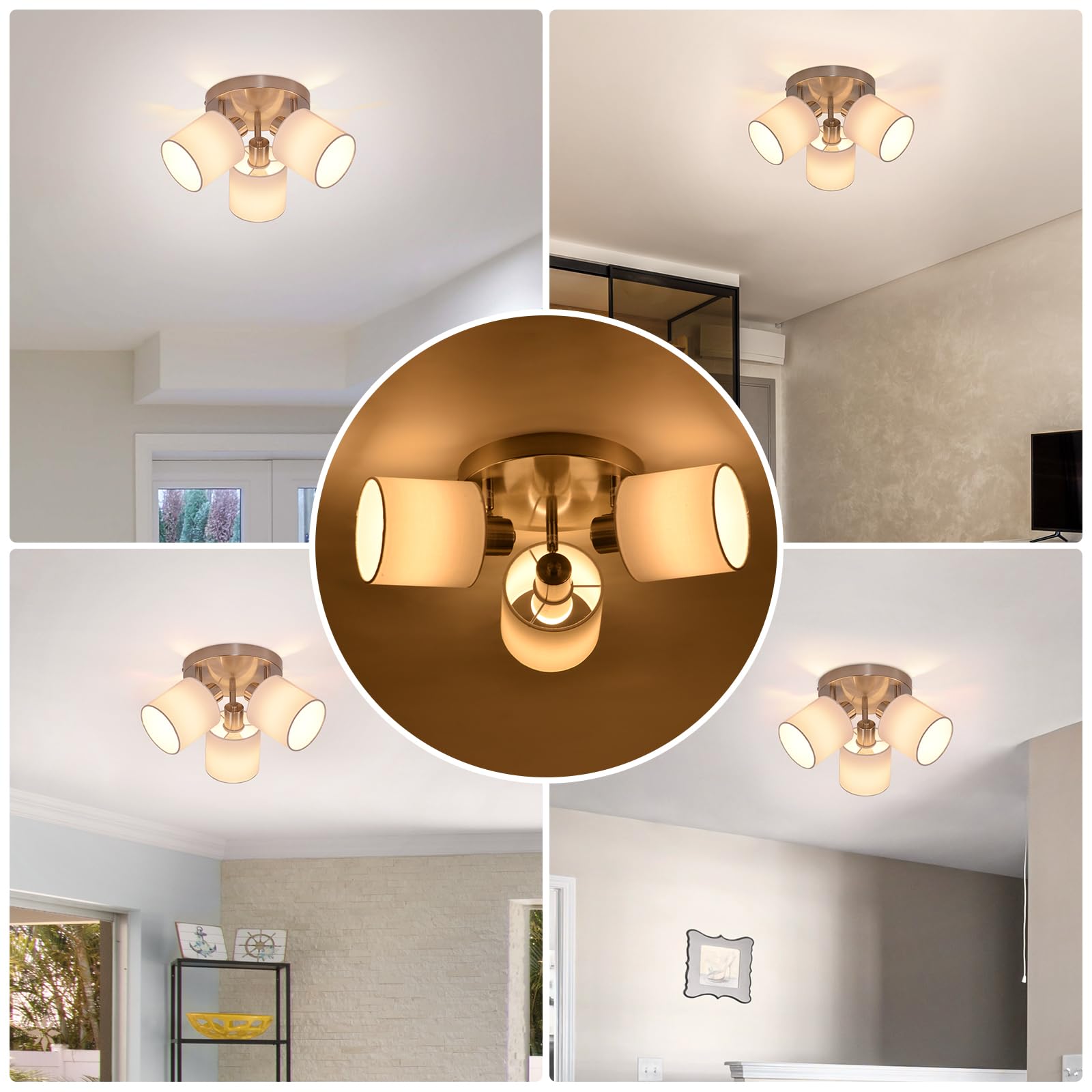 Glitzerlife Faretti da Soffitto 3 Luce Plafoniera Lampada da Soffitto | Argento Orientabili Faretto da Parete Moderna E14 Luci da Soffitto per Soggiorno Cucina camera da letto Lampadina Non Incluse