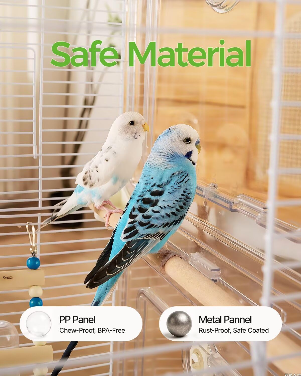 Clear View Bird Cage, Indoor & Travel Small Birdcage for Parakeet, Parrot, Budgies, Cockatiels, Canary |Easy Clean Safe Materials (White, Medium)