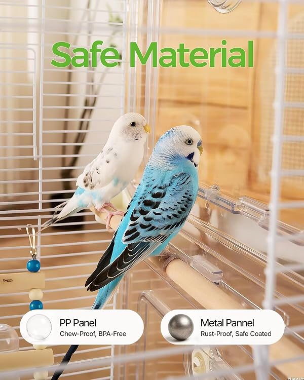 Clear View Bird Cage, Indoor & Travel Small Birdcage for Parakeet, Parrot, Budgies, Cockatiels, Canary |Easy Clean Safe Materials (White-Z2) by Novoto - Image 3