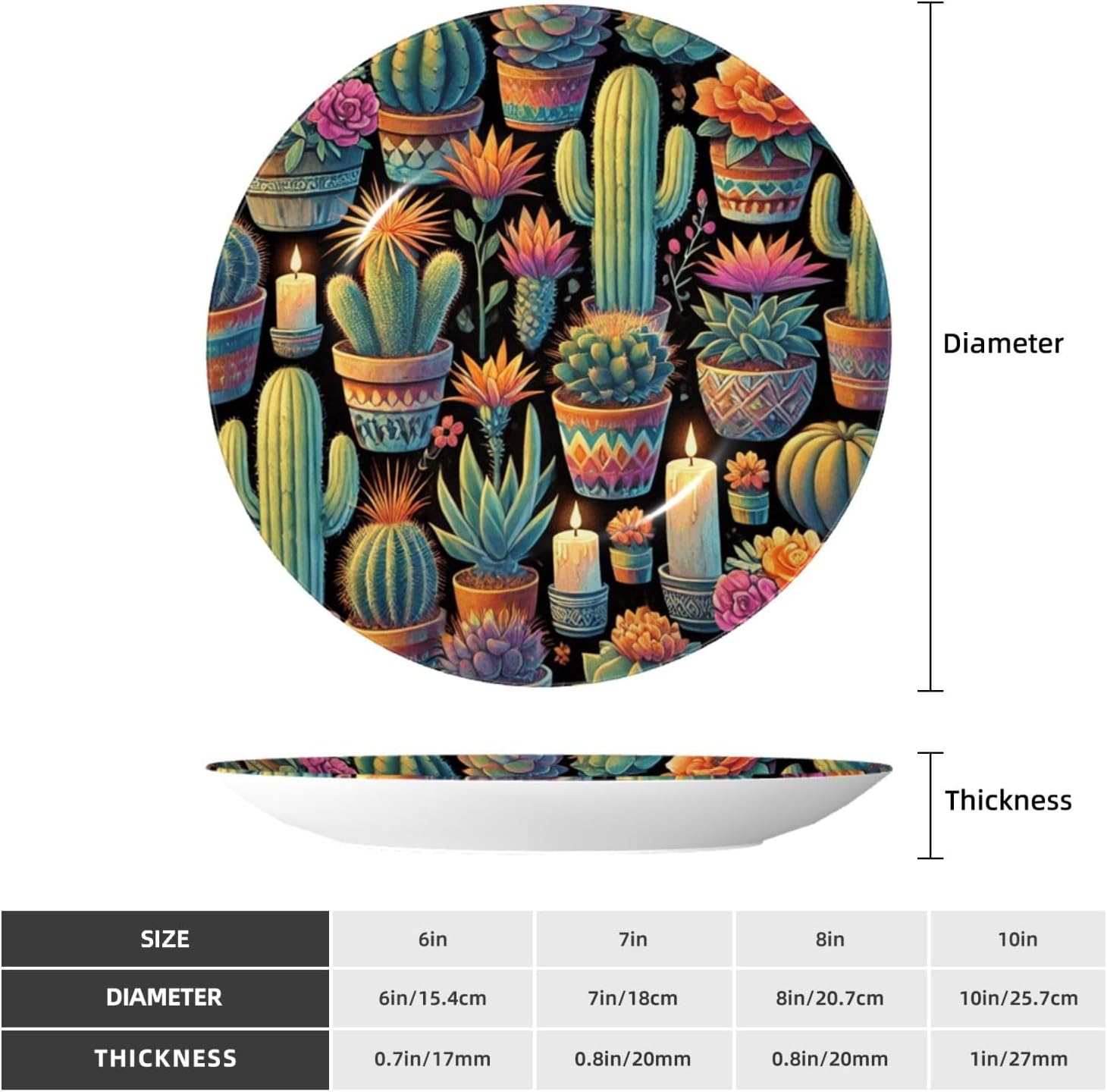 Desert-Plant-Cacti 10 Inch Decorative Plate With Stand, Elegant Display Wall Plate For Home Decor