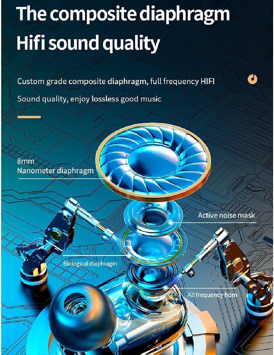 True Wireless Earbuds TWS 5.0 Bluetooth Stereo Earphones in-Ear with Mic CVC 8.0 Noise Cancellation Headphones Long Battery Life Touch Control Headsets for Sports Music