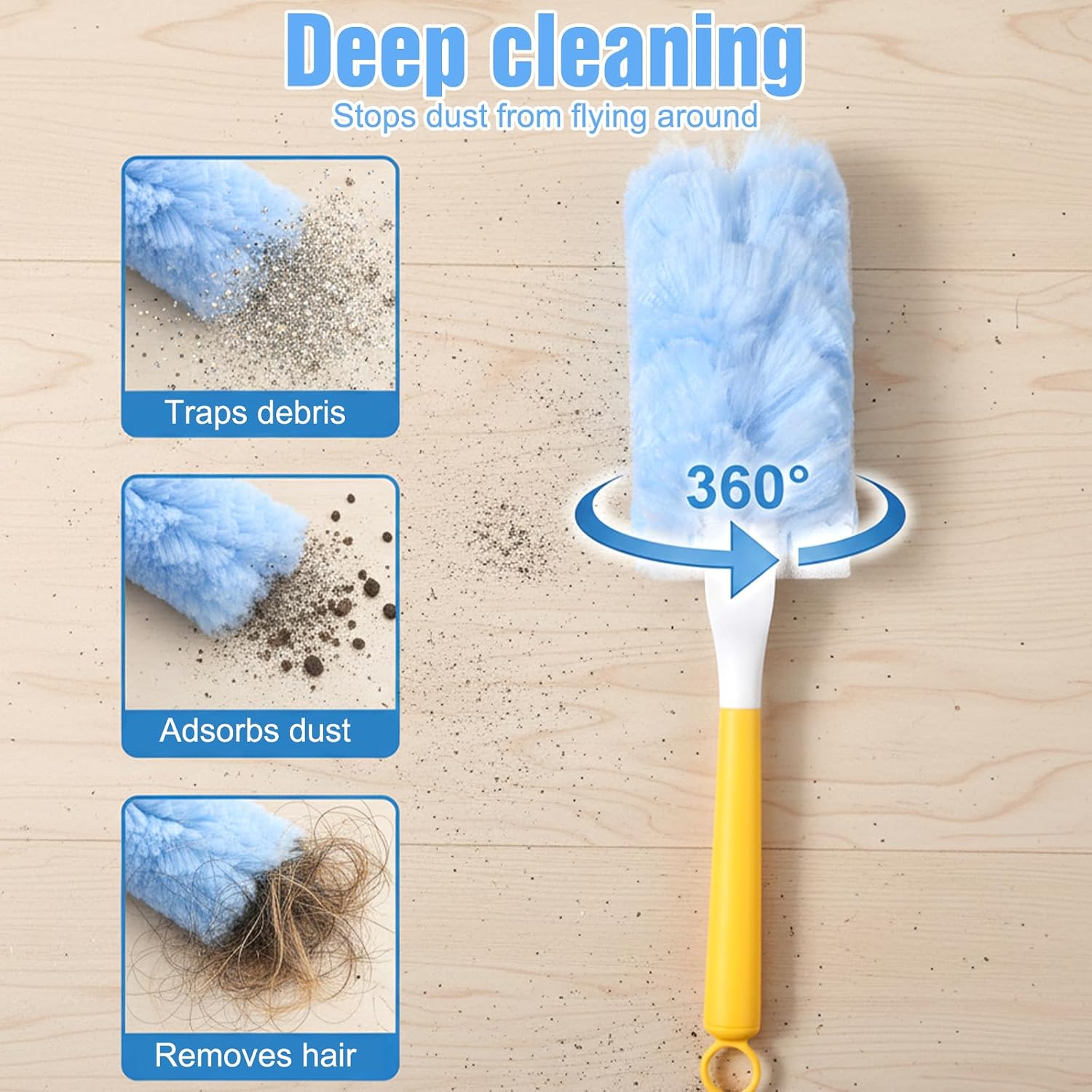 50 Count 360 Heavy Duty Disposable Duster Refills Compatible with Swiffer Multi Surface Feather Dusters Kit with 1 Short Handle and 1 Extenda Handle for Home Cleaning