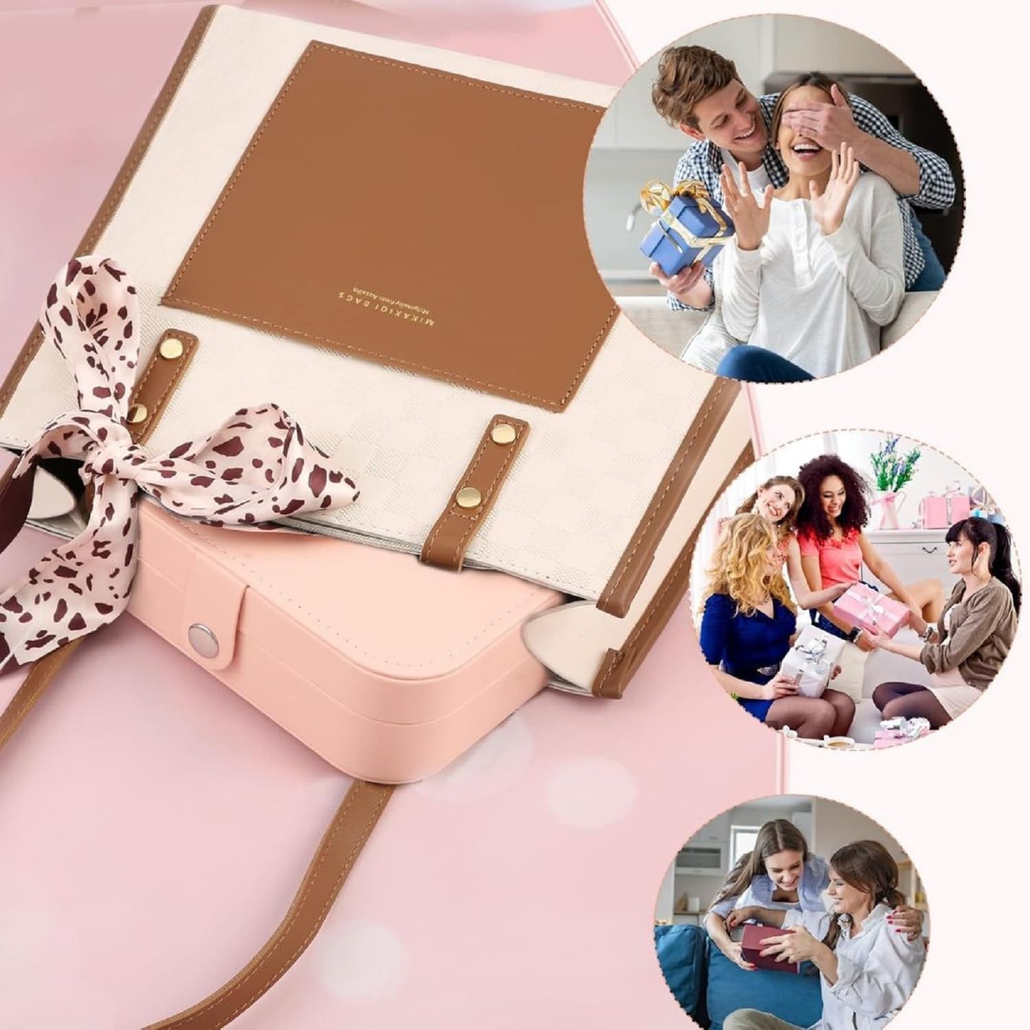 Portable PU Leather Travel Jewelry Box, Small Organizer for Rings, Necklaces, Earrings, Pink