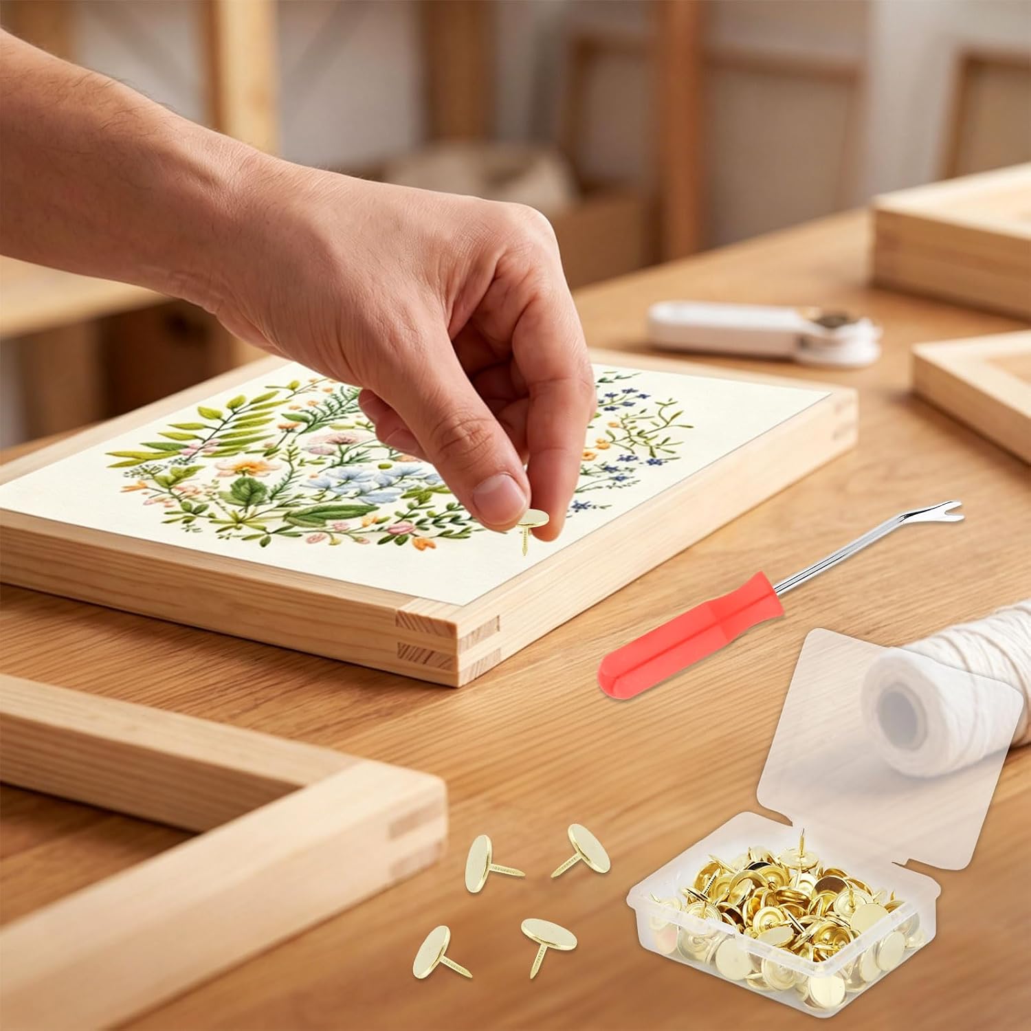 Stretcher Bars for Needlework, 6 Sizes(6/8/10/12/14/16Inch) Wooden Canvas Stretcher Bars with 100 Tacks, Tack Remover, Needlepoint Stretcher Bars Needlepoint Embroidery Stitch Frame Set for Crafts Art
