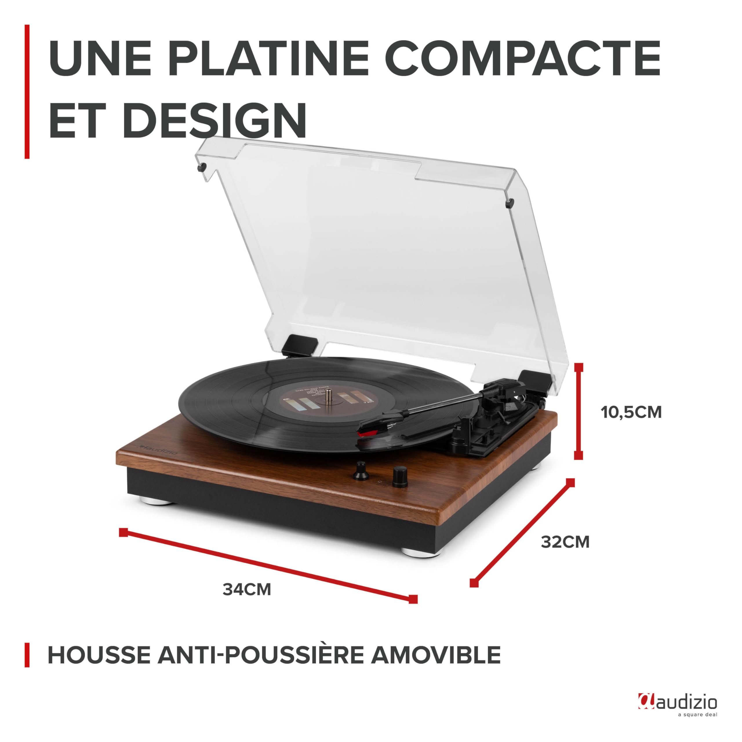 Audizio RP112AL Platine Vinyle Bluetooth in & Out - Chêne, Haut-parleurs stéréo intégrés, Lecture disques 33, 45 et 78 Tours, Une Platine idéale pour décorer et écouter Vos vinyles