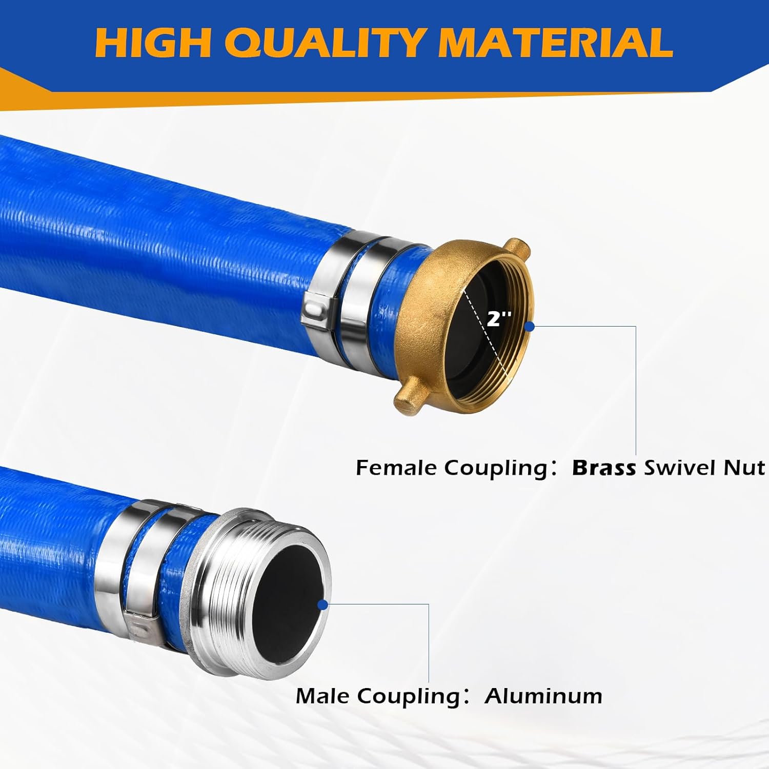 2" x 100 ft Discharge Hose for Swimming Pools, Heavy Duty PVC Lay Flat Water Backwash Hose,Durable Pool Drain Hose with Aluminum Pin Lug Fittings for Water Pump And Filters 2in x 100Ft