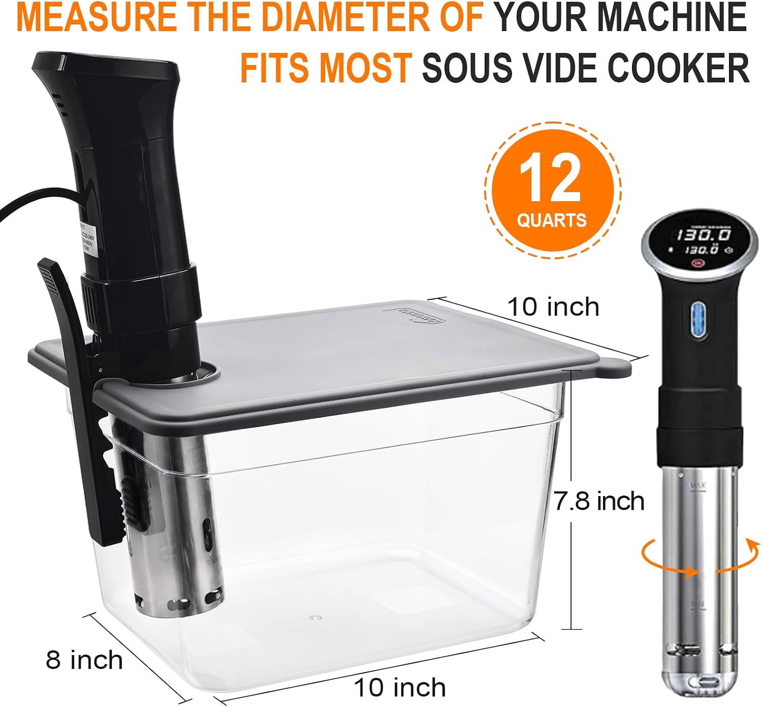 HOMENOTE Sous Vide Container 12 Quart with Collapsible Silicone Lid,Complete Sous Vide Accessories Kit BPA Free,Compatible with Anova and Most Sous Vide Cookers（Comes with Rack）