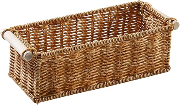 Storage Basket Plate Imitation Rattan Vanity Tray Wicker Organizer Shelf Basket Decorative Hand Woven Construction Suitable for Living Room B, M