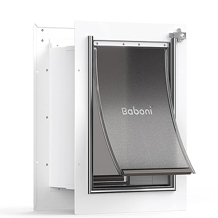 Baboni Pet Door for Wall, Steel Frame and Telescoping Tunnel, Aluminum Lock, Double Flap Dog Door and Cat Door, Strong and Durable (Pets Up to 40 Lb) -Medium