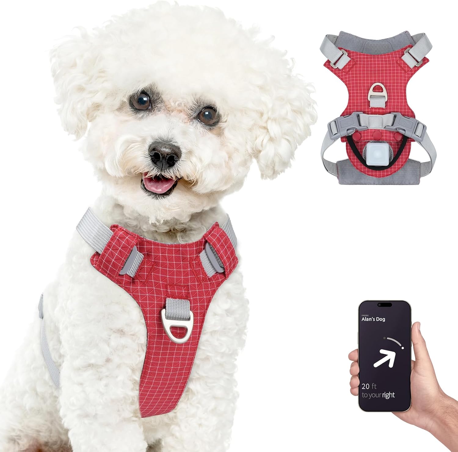 TagME No Pull Dog Harness with 2 Leash Clips,Lightweight & Visible for All-Day Walking, No Choke Pet Vest Includes AirTag Holder for Puppy,Black