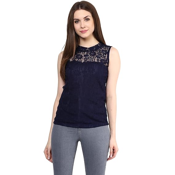 Buy Mayra Women S Regular Fit Top 1608t Navy Blue Medium At Amazon In