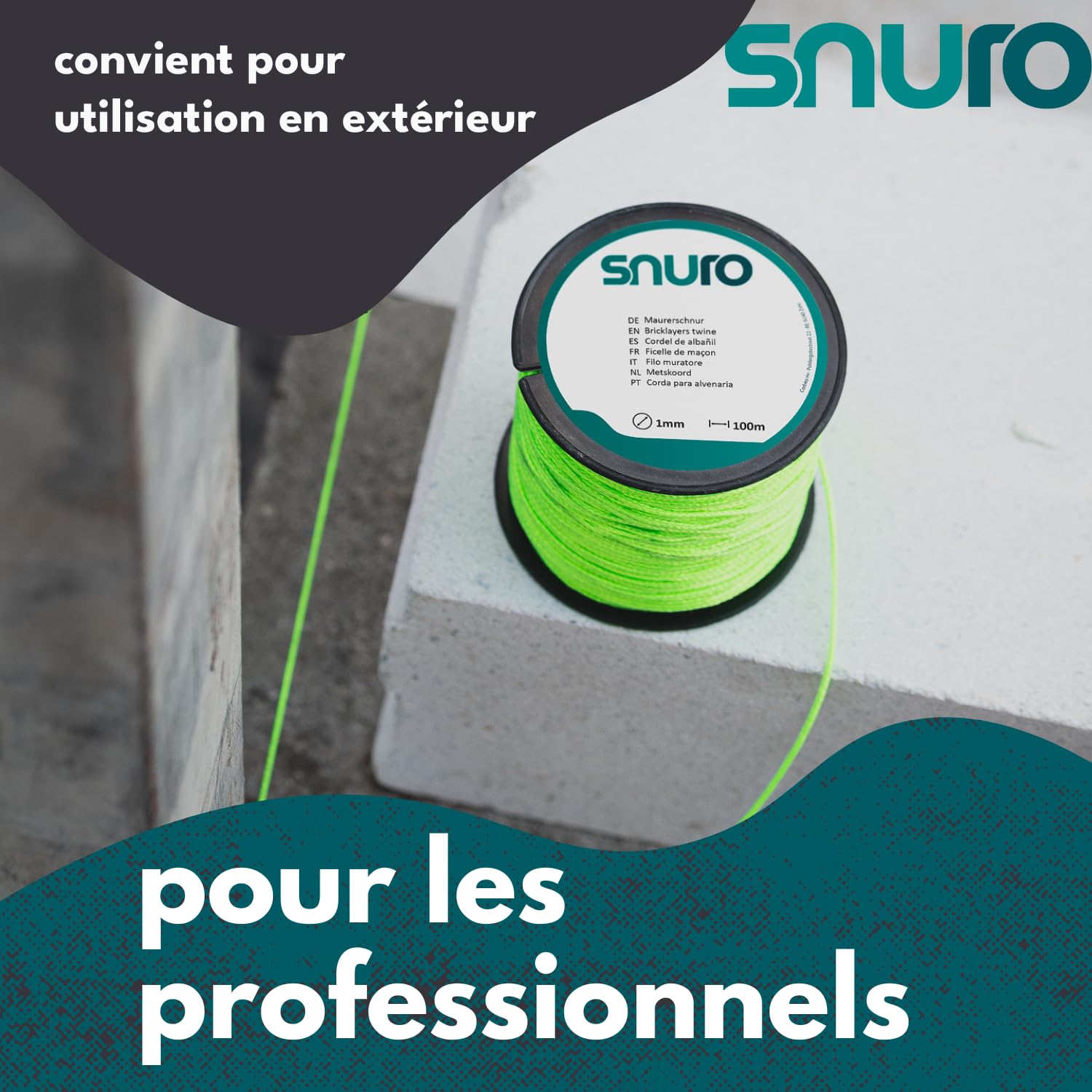 Corde Polyester (1mm, 100M, Vert Fluo, 2pcs) - Corde Fluorescente Verte en Polyester Tressée Robuste pour n'importe Quelle Utilisation - Résistante aux Intempéries - Cordeau de Maçon