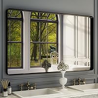 Vista 37 de ISKM Espejo con marco negro para pared de 20 x 16 pulgadas, espejo de tocador de baño antioxidante, vidrio templado, espejo rectangular redondeado