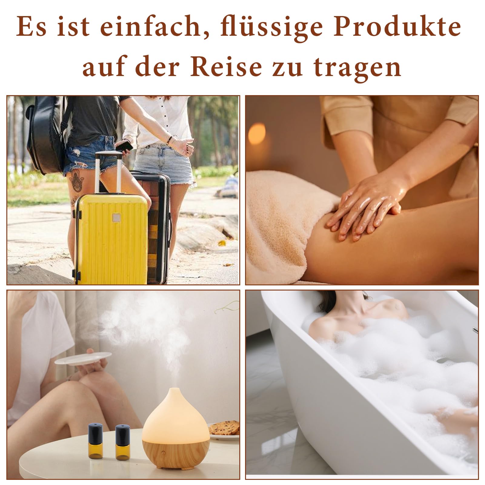 52 pièces Mini Rouleaux de verre brun, 2ml rouleau sur des bouteilles de verre avec des balles de rouleau en acier inoxydable, Rouleau de verre en ambre, pour les huiles, mélanges d'aromathérapie