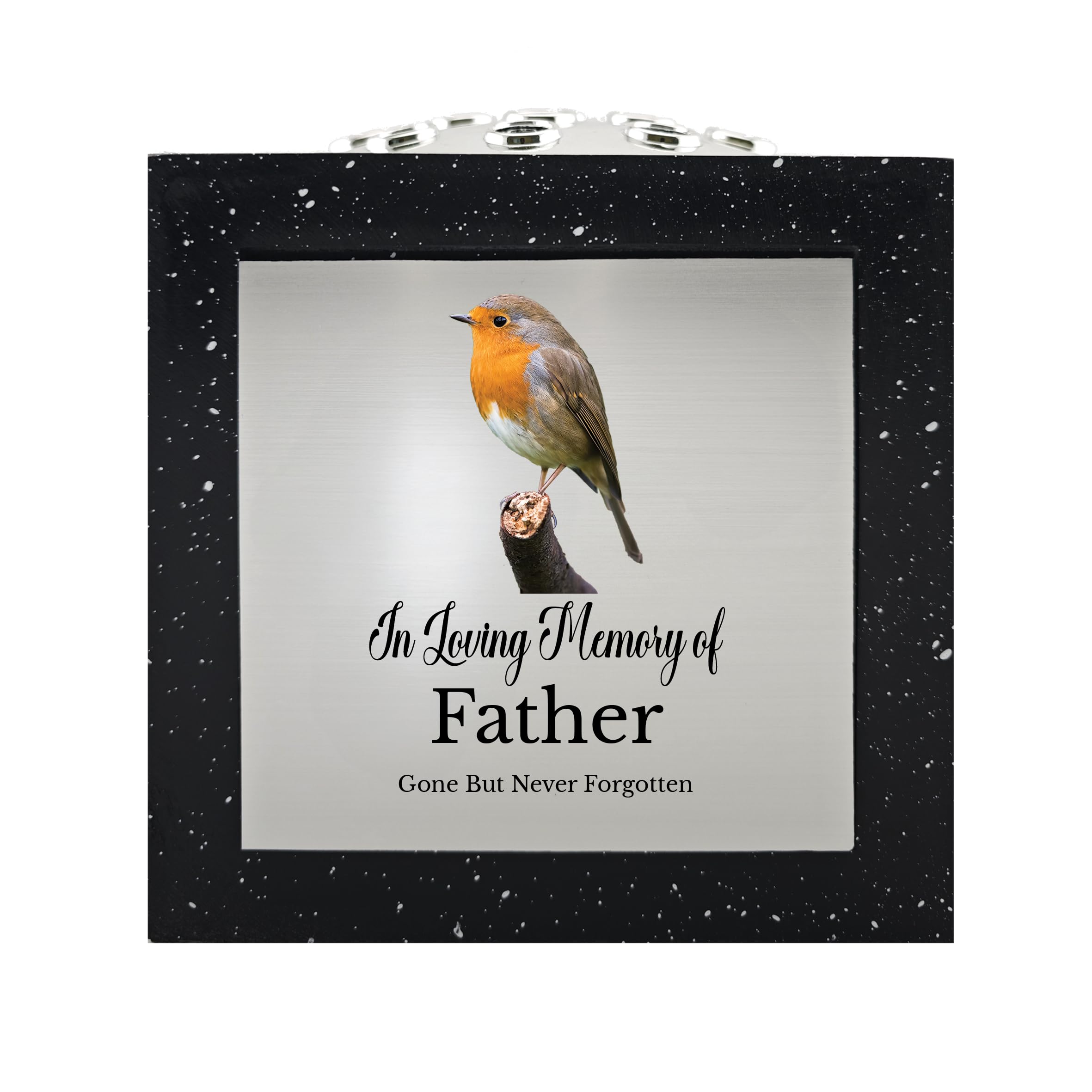 In Loving Memory Of Memorial Rose Bowl Grave Marker Flower Pot Vase With Robin Design Mum Dad Grandad & Lots More Black/Silver (UV PRINTED) (Father)