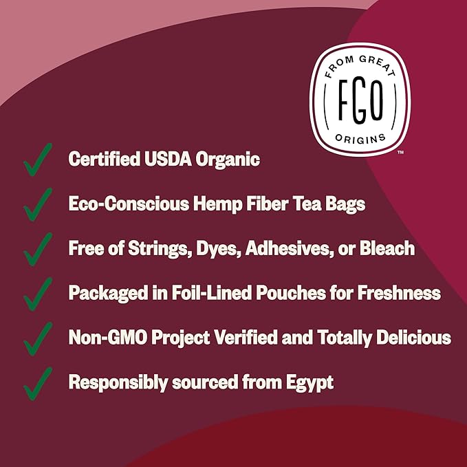 FGO Organic Hibiscus Tea, 100 Count, Eco-Conscious Tea Bags | Caffeine Free | Packaging May Vary | Pack of 1