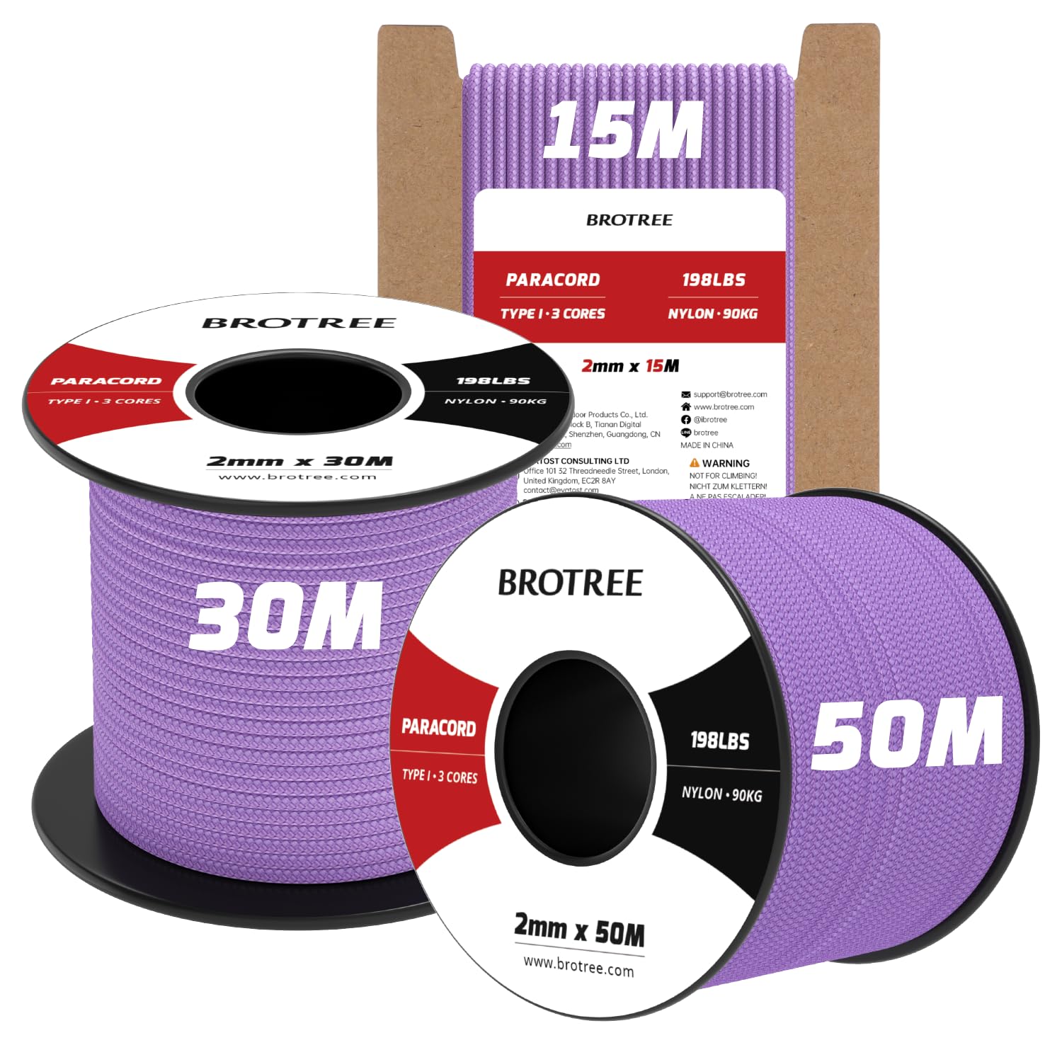 Brotree Paracord 2mm 30M 100% Nylon Seil mit 3 Kern Schnur für Outdoor, Armband, Hundeleine - Bruchlast 90kg (Flieder)