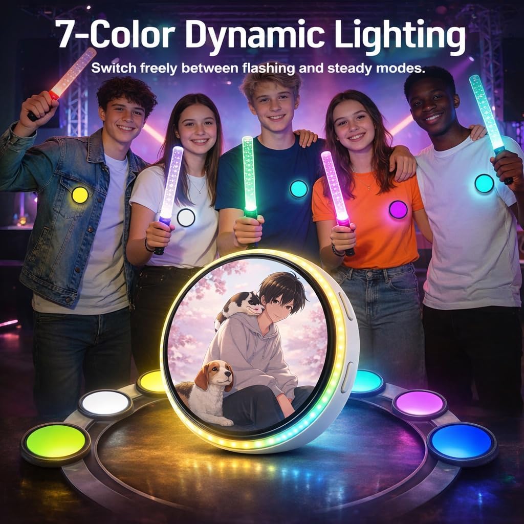 Touchscreen Digital Badge Pin – Display GIFs, Videos & Text, HD LED Smart Pin with Bluetooth App Control, Custom Wearable Screen for Concert, Rave & Cosplay