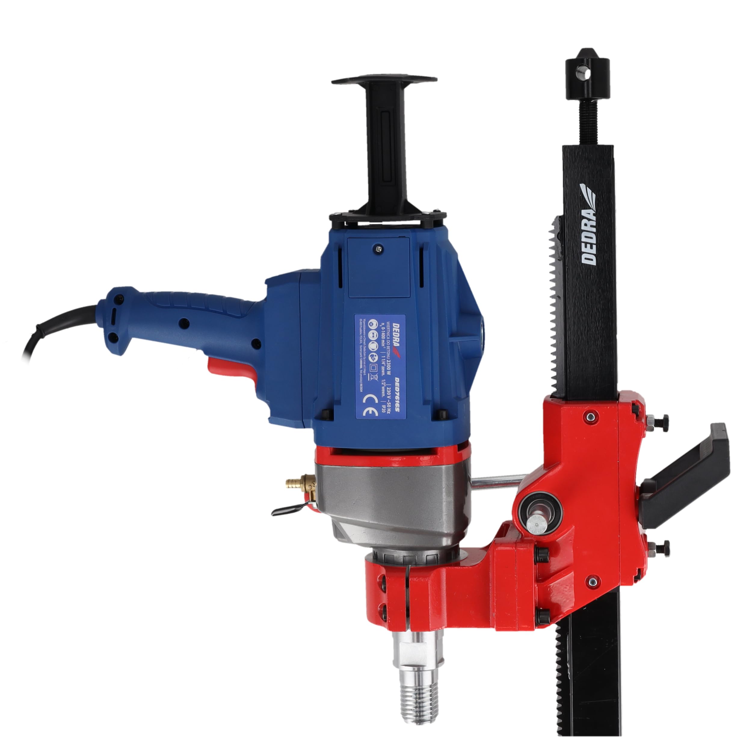DEDRA Carotteuse à béton avec support, diamètre max. ø 205 mm, 2300 W, jusqu'à 14 000 tr/min, système d'alimentation en eau innovant, protection contre les surintensités, démarrage progressif