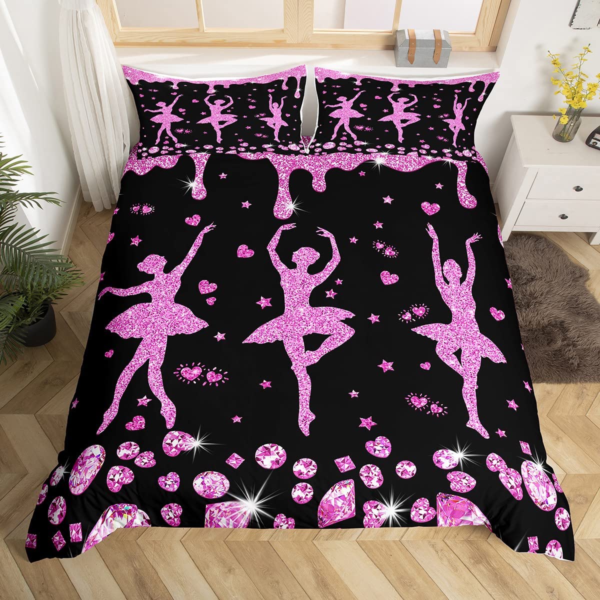 Parure de lit simple pour fille housse de couette haut de gamme strass rose