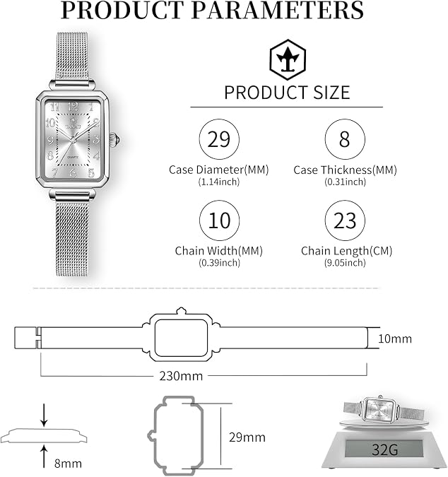 Taxau Watches for Women Small Face Womens Dress Watch Waterproof Ladies Watches Large Number Luxury Analog Quartz Square Dial Mesh Band Easy Read Rose-Gold/Silver Watch reloj para Mujer