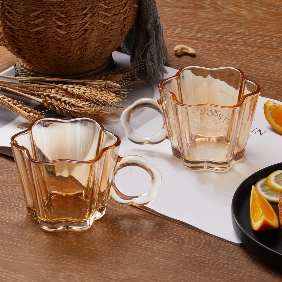 Vintage Glass Coffee Mugs Set of 4, 11oz Creative Flower Glass Coffee Cups with Spoons - Cute Tea Cups with Handle, Art Glassware, Unique Birthday Gifts - Image 8