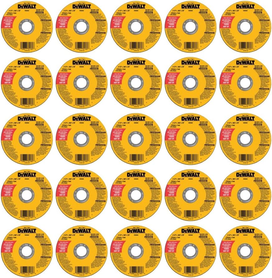 Dewalt DW8062 Type 1 High Performance Reinforced Cut-Off Wheel, 4-1/2 In Dia X 0.045 In 7/8in Arbor (25) Pack) : Industrial & Scientific