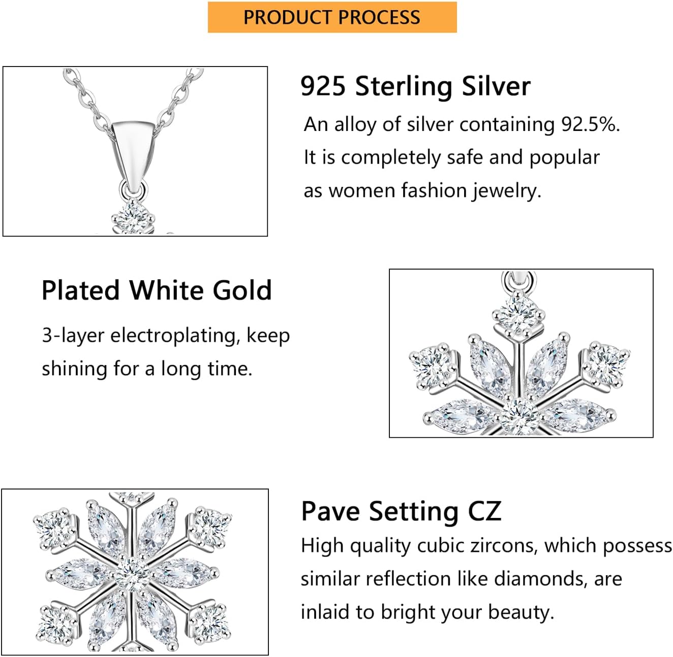 ORANGE FOREST Snowflake Necklace Christmas Tree Necklace Snowflake Bracelet for Women 925 Sterling Silver Winter Snowflake Jewelry Birthday Christmas Jewelry Gifts for Women - Image 5