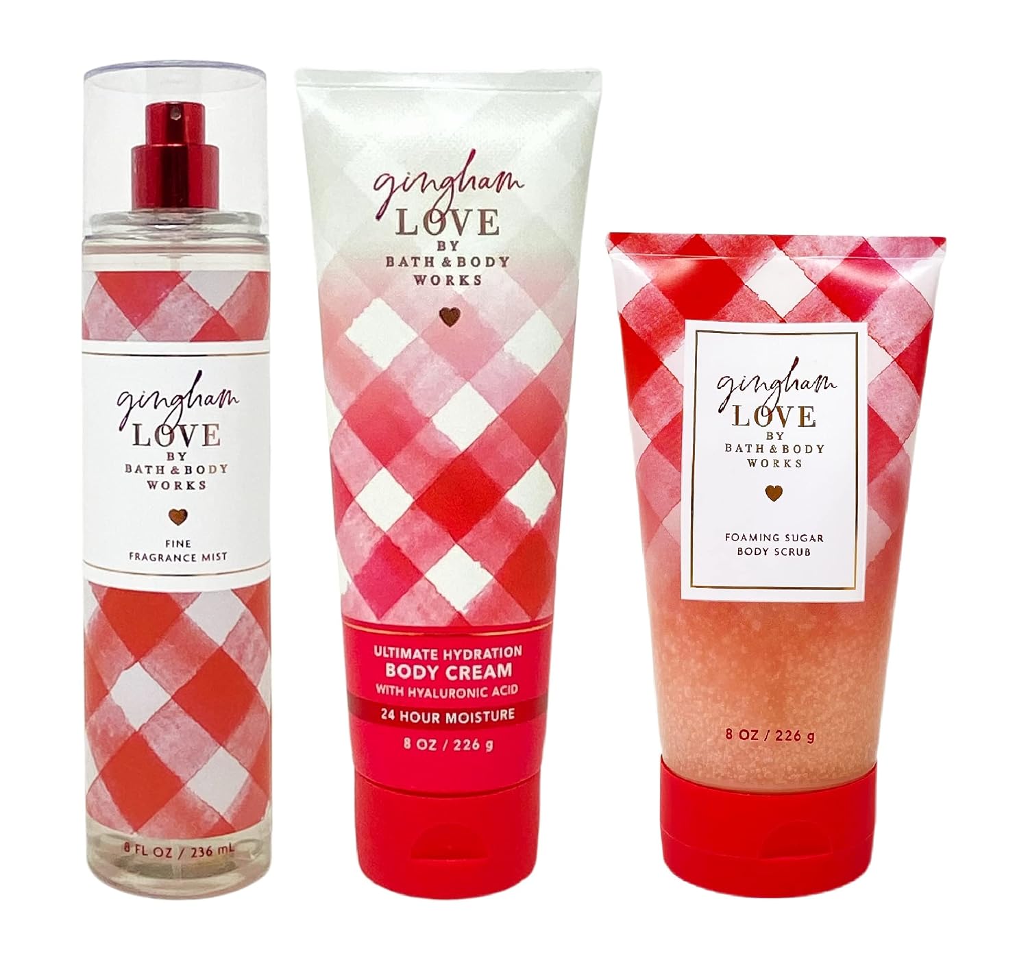 Bath & Body Works Gingham Love 3 Piece Gift Set - Fragrance Mist - Body Cream - Foaming Body Scrub